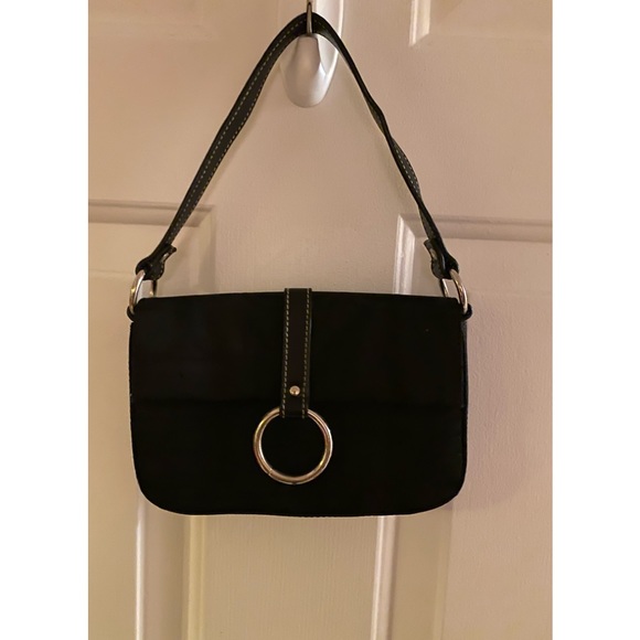 Black purse with silver clasp closure from Express